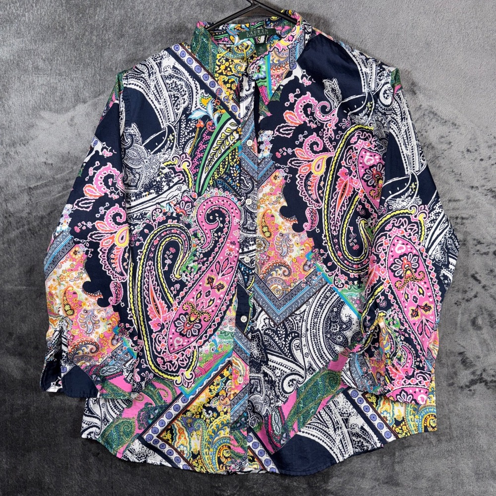 Lauren Ralph Lauren Multi Color Paisley Patchwork Cotton Button Down Shirt XL